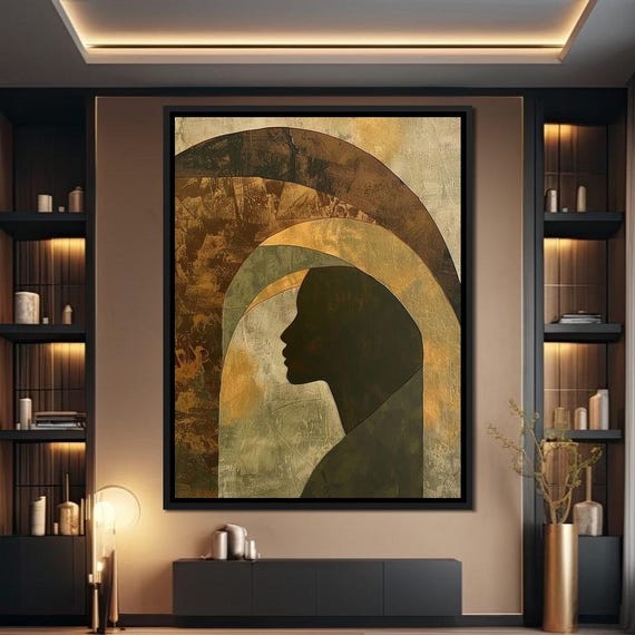 Timeless Silhouette Contrast Elegant Female Wall Art Minimalist Home Decor Contemporary Beige Brown Unique Vertical By Nichecanvas