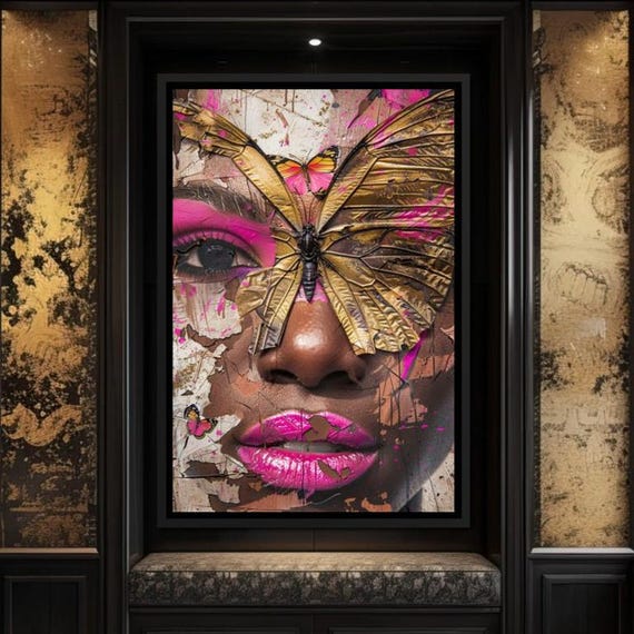 Radiant Metamorphosis Elegance Butterfly Design Pink Brown Art Unique Home Decor Modern Wall Decor By Nichecanvas