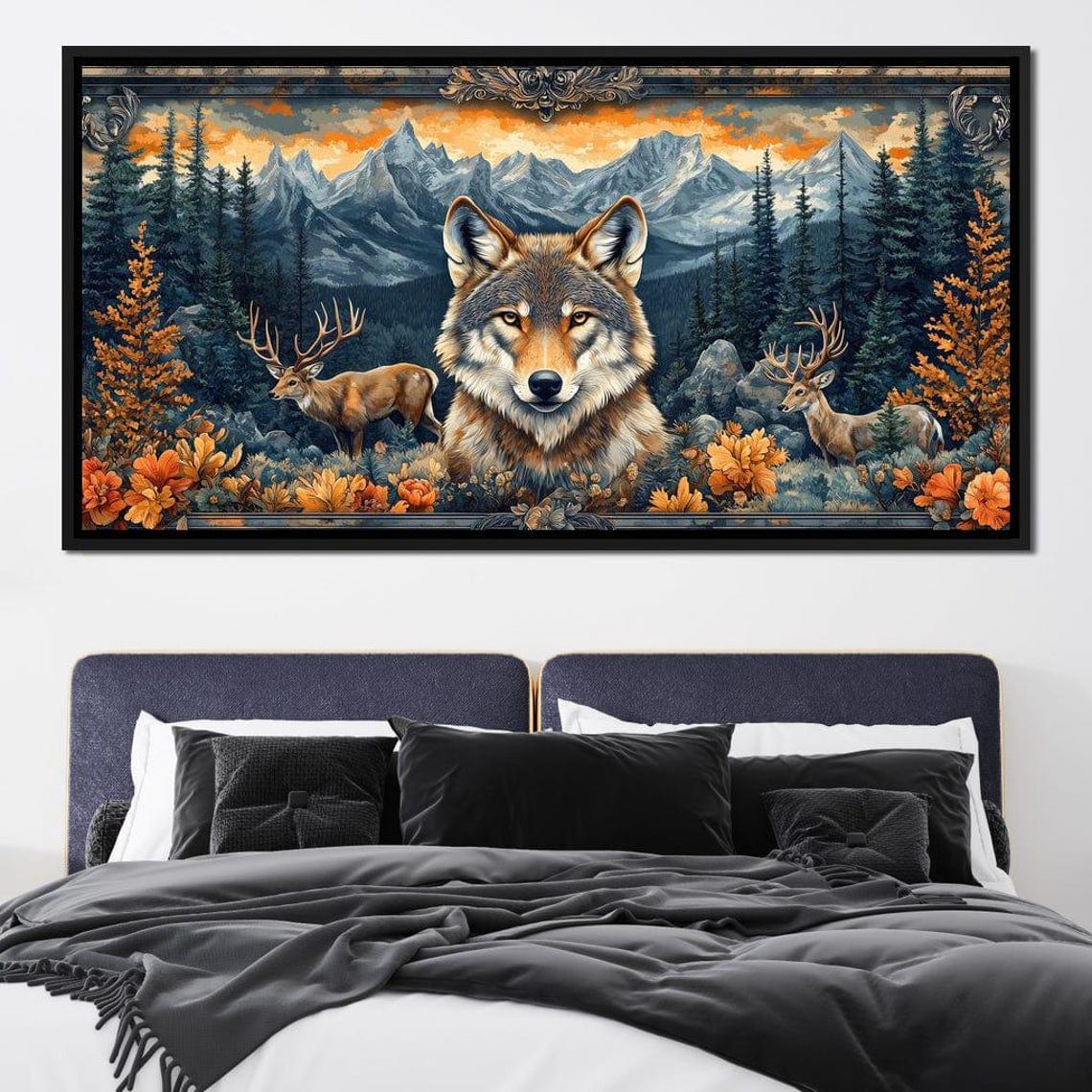 Wolf Face Mountain Sunset Stags Pine Forest Wildlife Landscape Poster - Image 3
