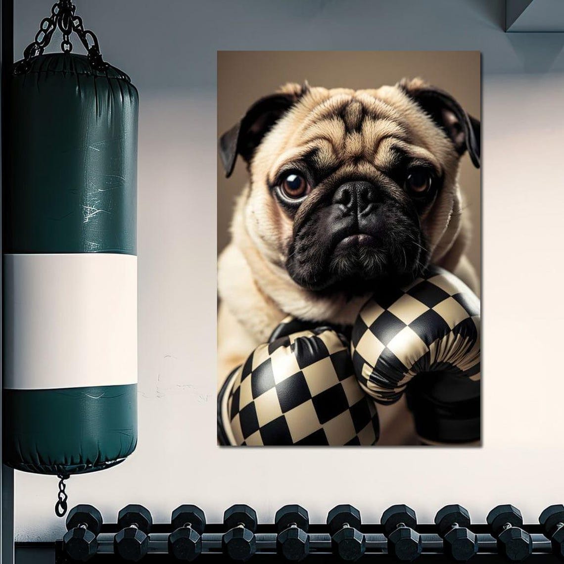 Fierce Pug Boxer With Checkered Boxing Gloves Gym Wall Poster - Image 2
