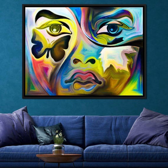 Multicolored Artistic Abstraction Psychedelic Butterfly Face Modern Wall Art Home Decor Vibrant Oil Painting By Nichecanvas