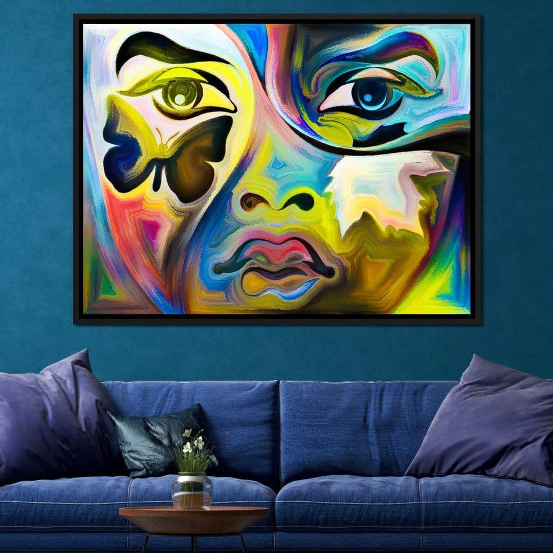 Multicolored Artistic Abstraction Psychedelic Butterfly Face Modern Wall Art Home Decor Vibrant Oil Painting By Nichecanvas