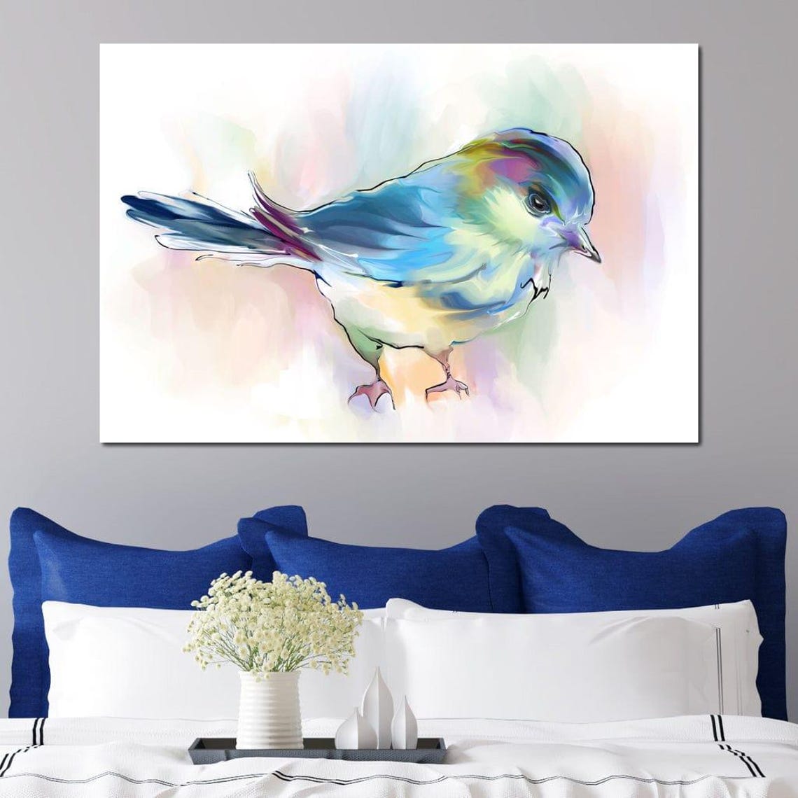 Watercolor Songbird Blue Green Pastel Bird Lover Nature Wall Art - Image 4