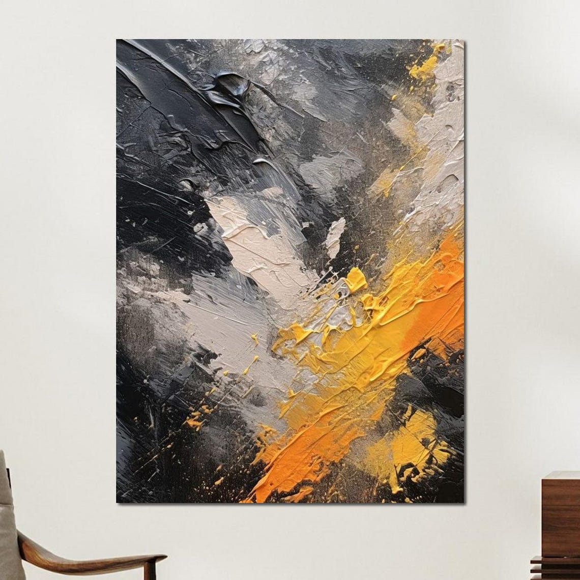 Black Gray and Gold Textured Abstract Oil Painting Modern Wall Art - Image 2