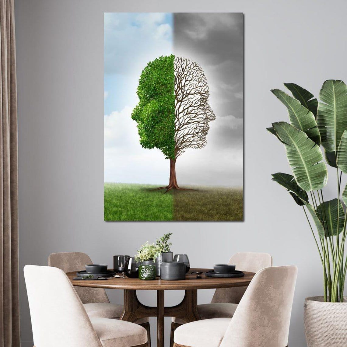 Tree Of Life Human Head Silhouette Half Green Half Bare Concept Poster - Image 4