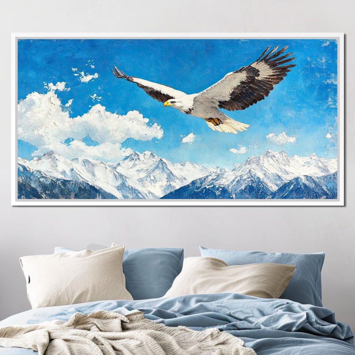 Eagle Soaring Snowy Mountains Blue Sky Freedom Flight Wildlife Poster