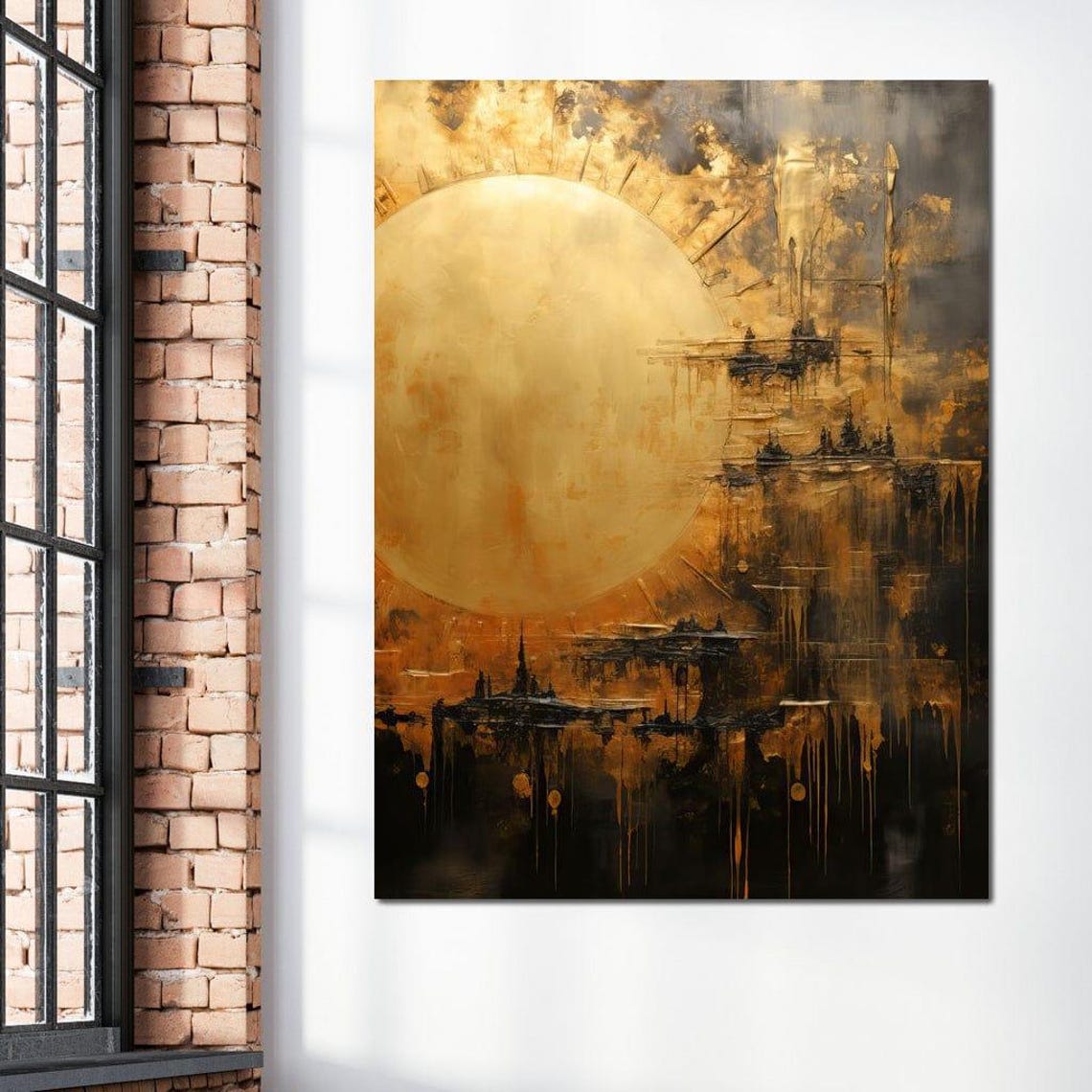 Golden Moon Dark City Drip Framed Modern Abstract Wall Art Poster - Image 2