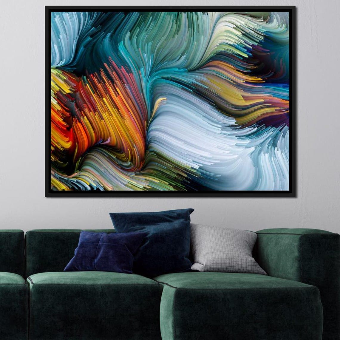 Teal Orange Yellow Fluid Wave Five Panel Modern Abstract Wall Art - Image 4