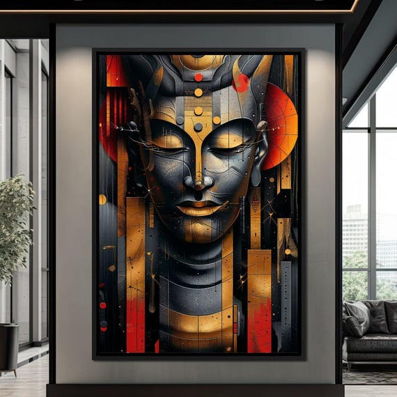 Golden Sable Serenade Visions Abstract Wall Art Modern Home Decor Geometric Face Inspiring Art Colorful Patterns By Nichecanvas