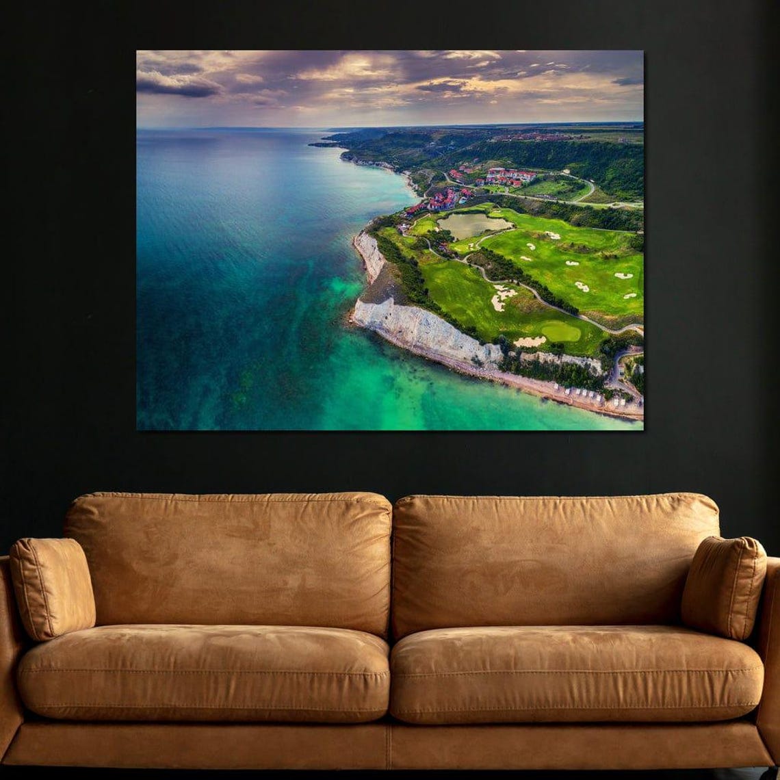 Coastal Cliffside Golf Course Aerial View Turquoise Ocean Sports Print - Image 4