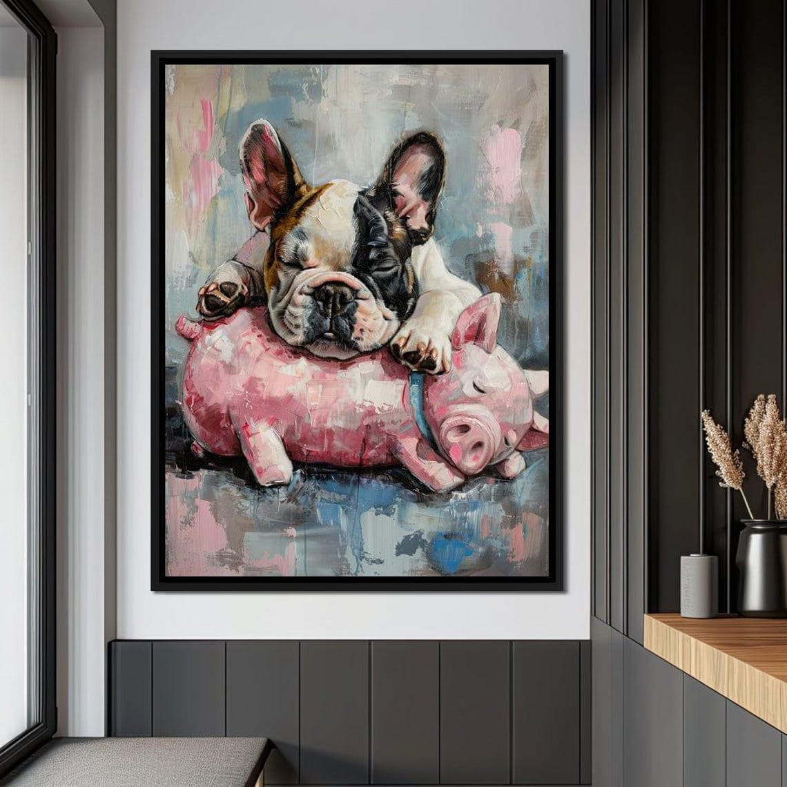 Dreamy Bulldog Slumber Party Cute Animal Art Dog Home Decor French Bulldog Adorable Animal Friends Painting By Nichecanvas