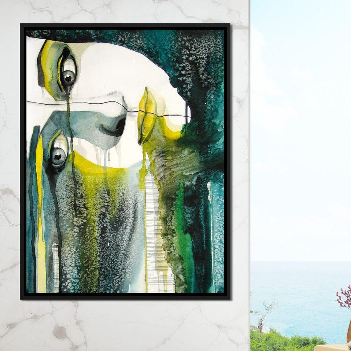 Emerald Gaze Psychedelic Abstract Face Green Eyes Fluid Art Poster - Image 2