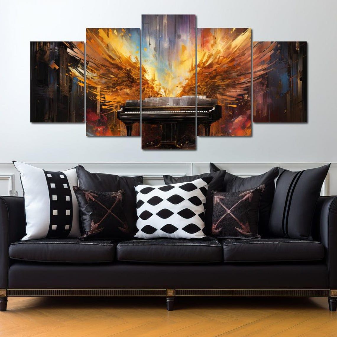 Grand Piano Golden Wings Abstract Music Art Framed Wall Art Print - Image 4
