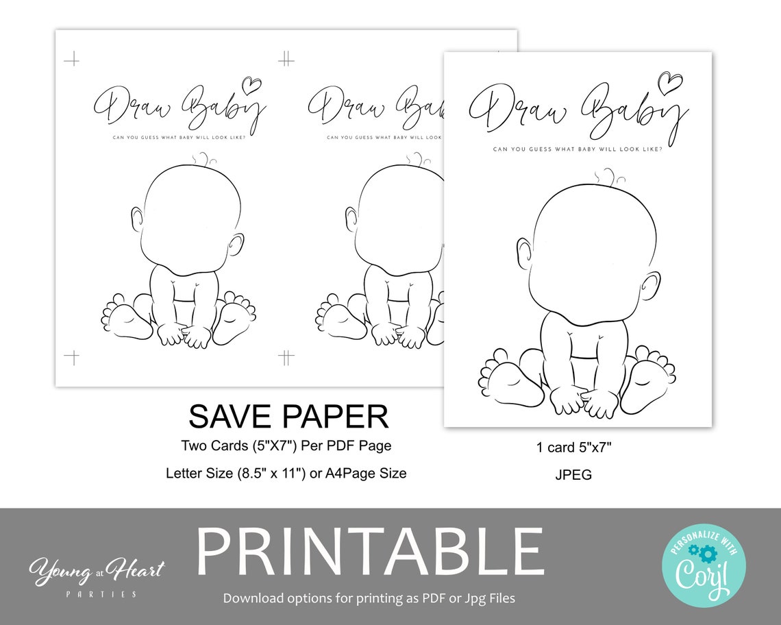Draw Baby Minimalist Baby Shower Game Card Neutral Line Art Poster - Image 2