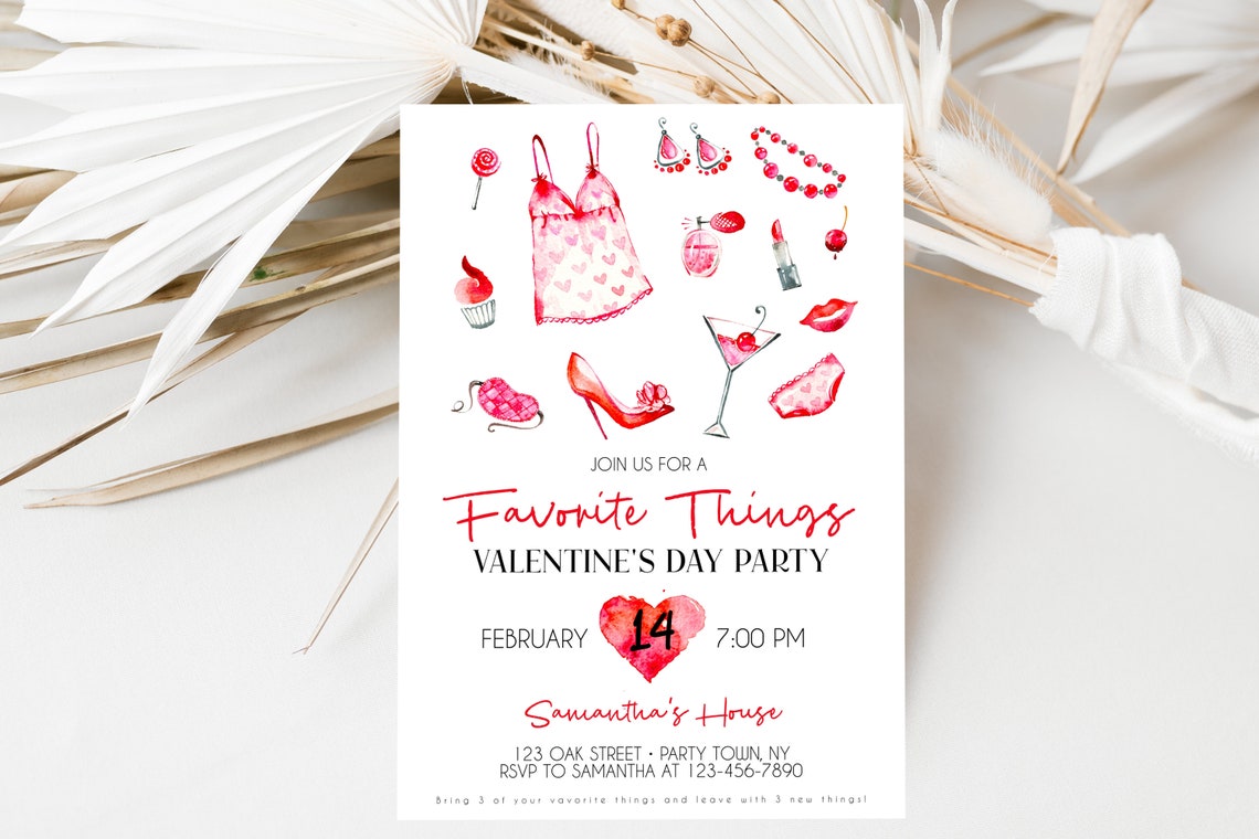 Favorite Things Valentine's Day Party Watercolor Icon Invitation Print