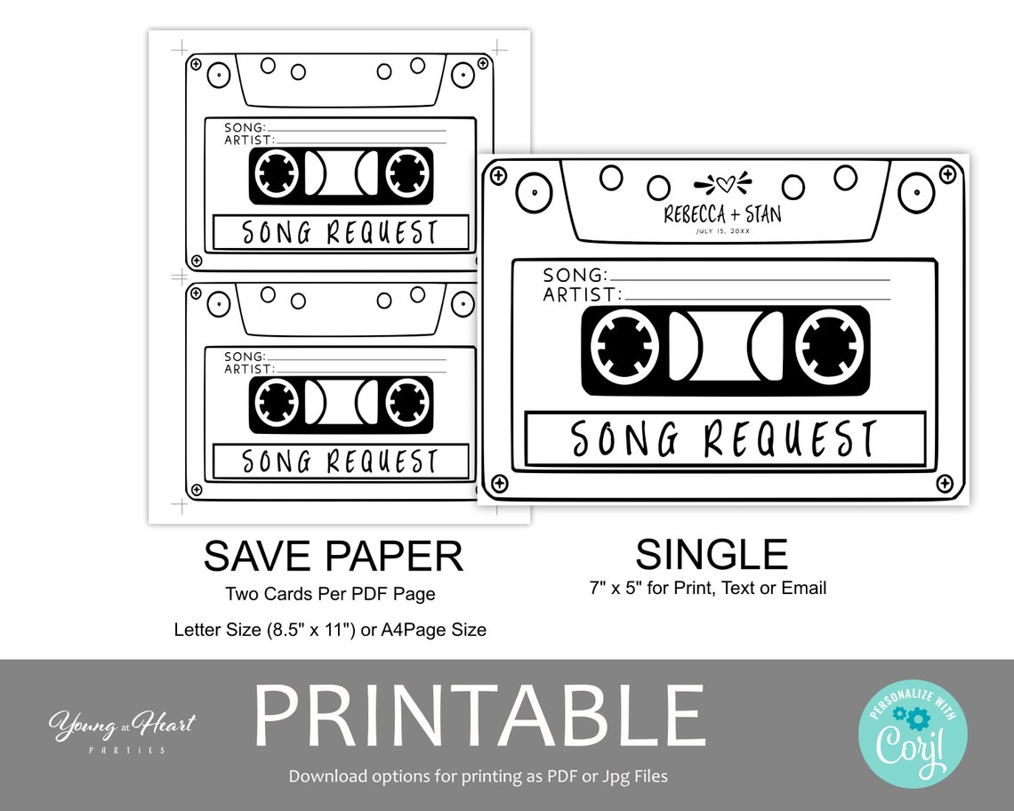 Retro Cassette Song Request Wedding RSVP Card Stationery Print - Image 2