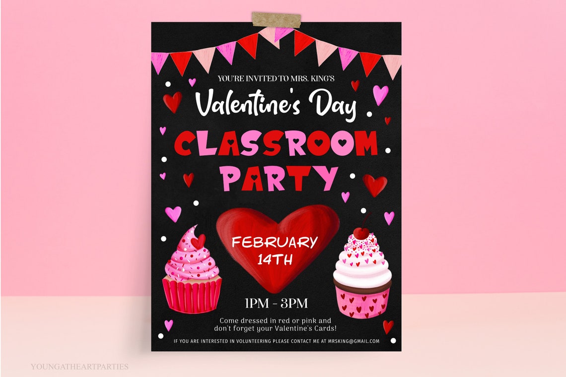 Mrs King's Valentine's Day Classroom Party Flyer Chalkboard Print