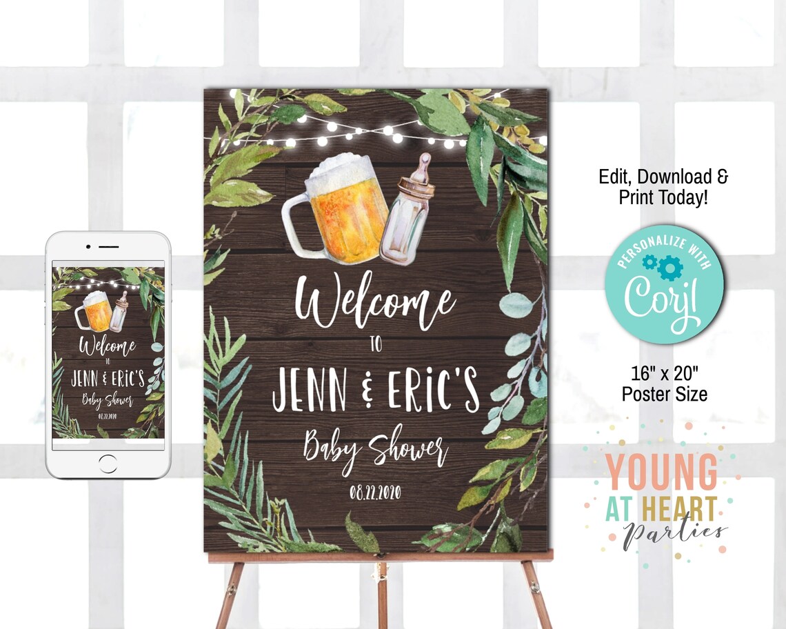 Baby Is Brewing Beer Baby Shower Welcome Sign Rustic Wood Print - Image 5