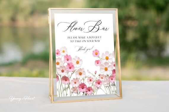 Pink Cosmos Flower Bar Make A Bouquet Wedding Party Sign Print