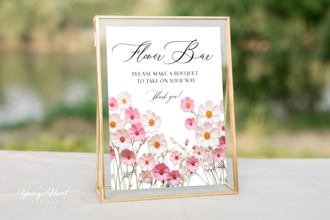 Pink Cosmos Flower Bar Make A Bouquet Wedding Party Sign Print