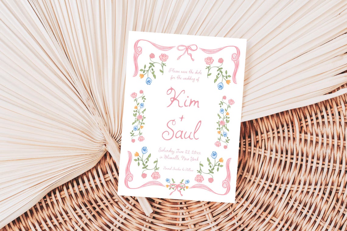 Kim and Saul Whimsical Floral Save the Date Wedding Template Print - Image 5