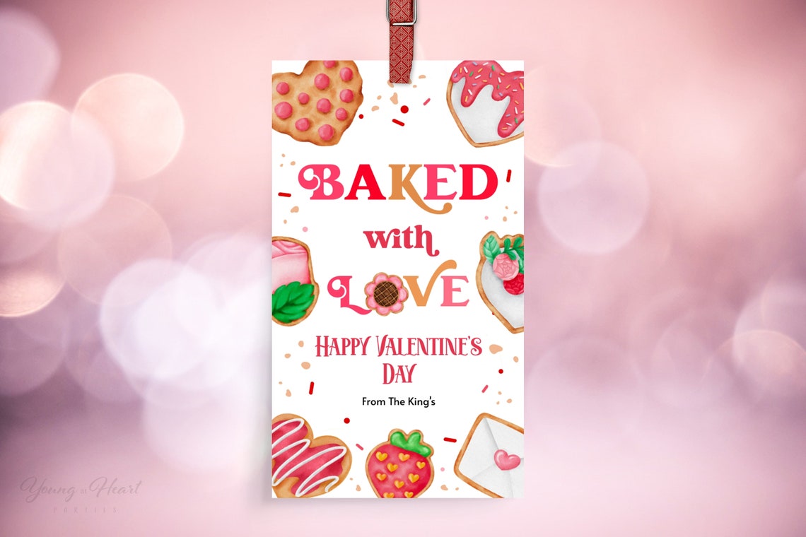 Baked with Love Happy Valentine's Day Cookie Gift Tag Art Print