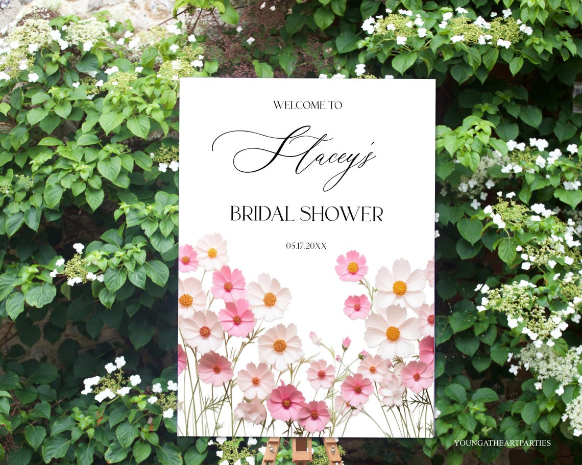 Pink Cosmos Love In Bloom Bridal Shower Welcome Sign Editable Print - Image 5