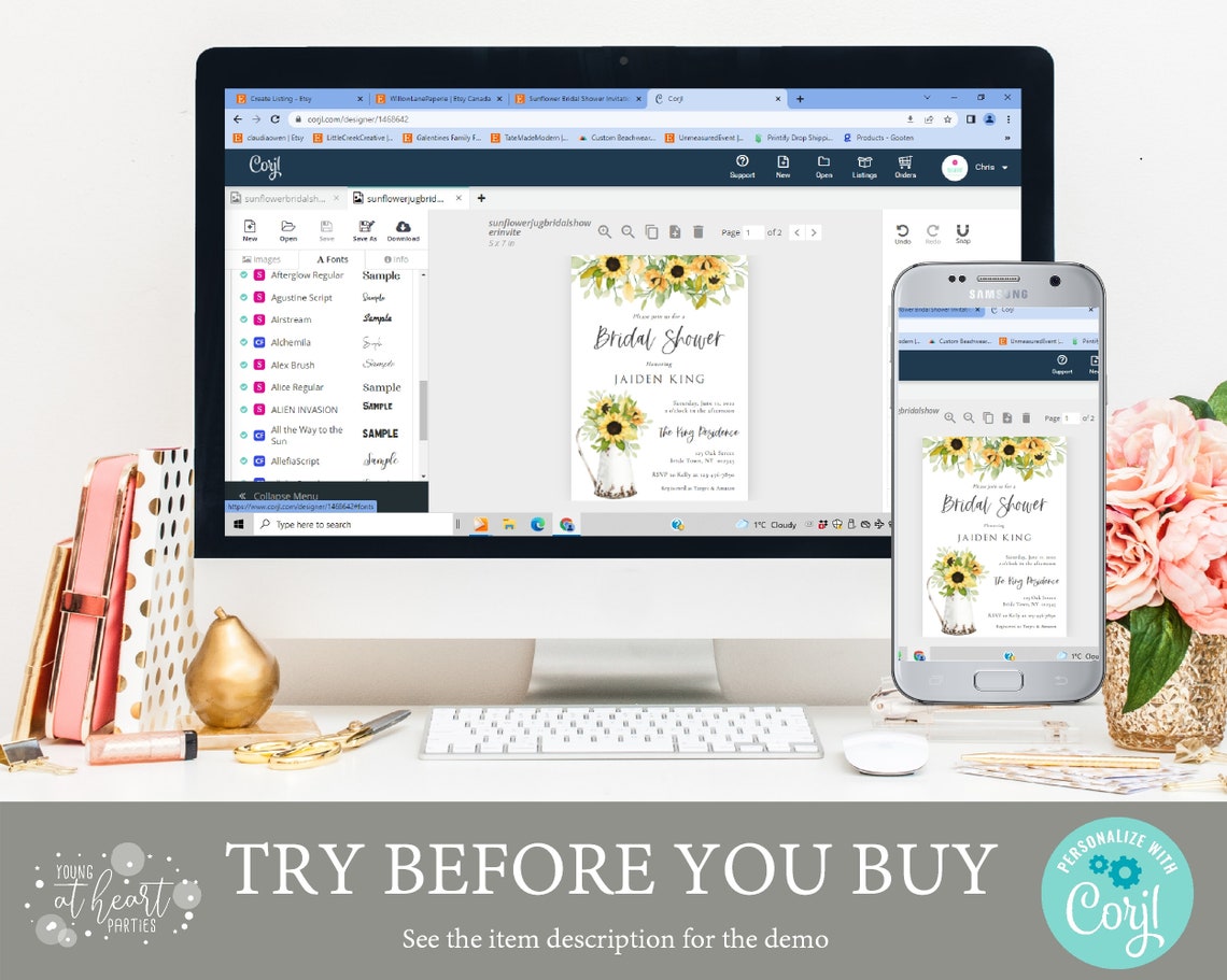 Rustic Sunflower Pitcher Bridal Shower Invitation Jaiden King Print - Image 3