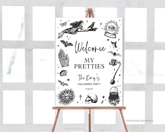 Vintage Witch Welcome My Pretties Gothic Halloween Party Sign Poster