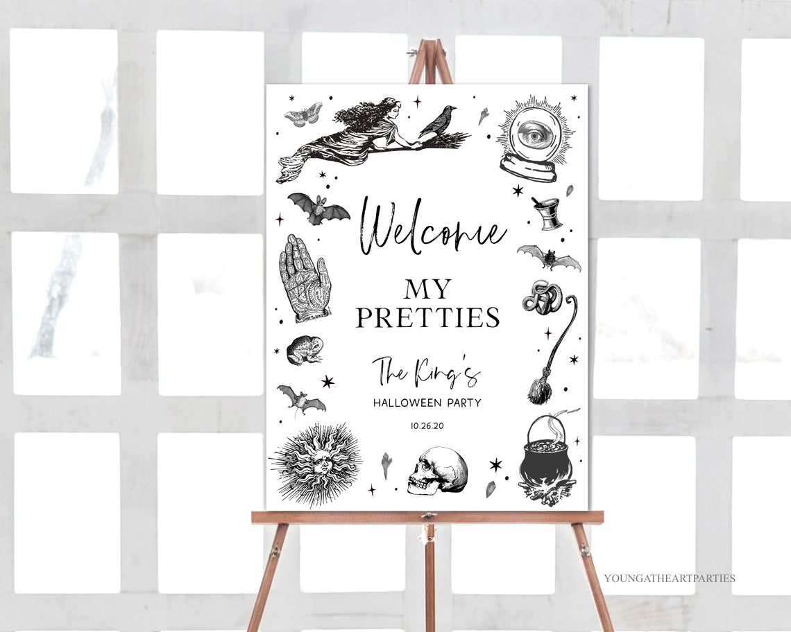 Vintage Witch Welcome My Pretties Gothic Halloween Party Sign Poster