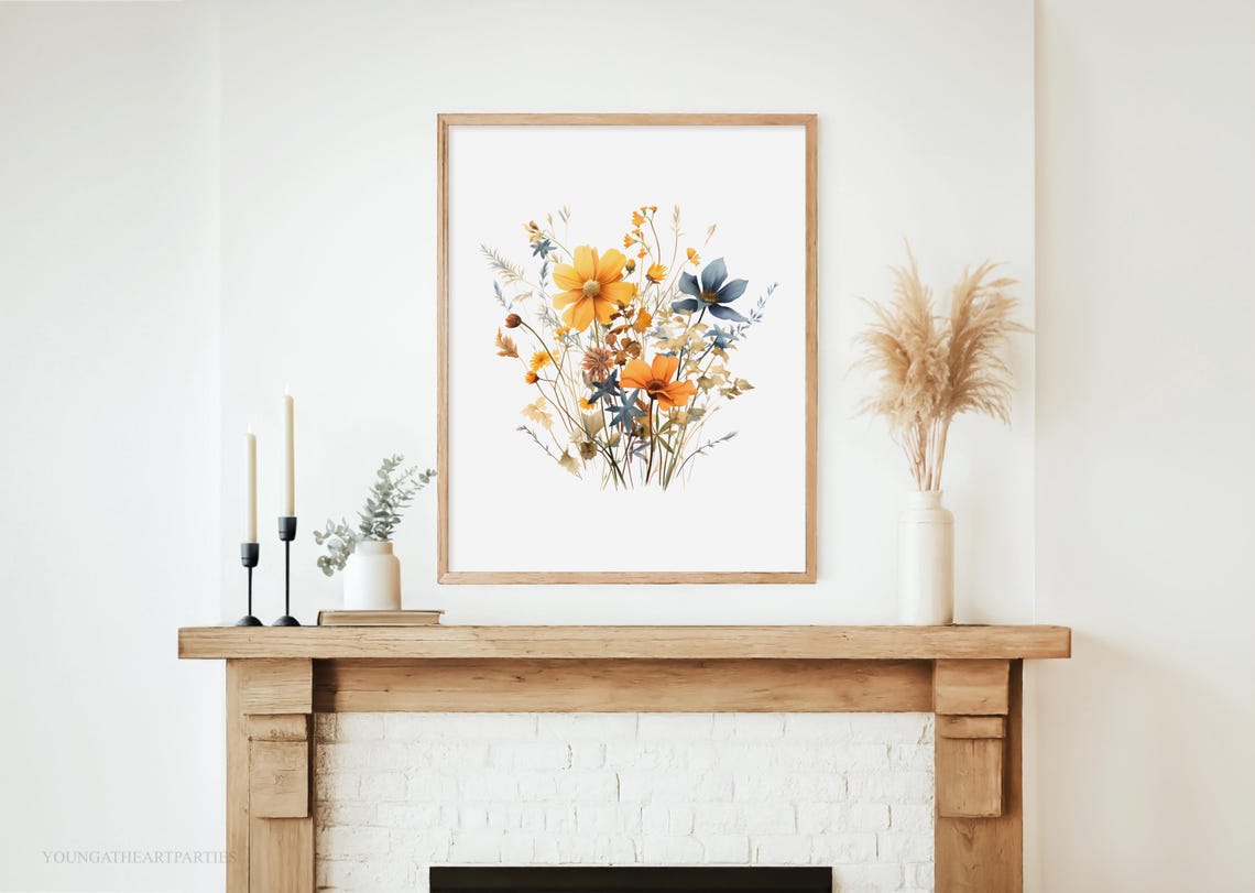 Blue Watercolor Fall Wildflower Botanical Autumn Boho Home Print - Image 5