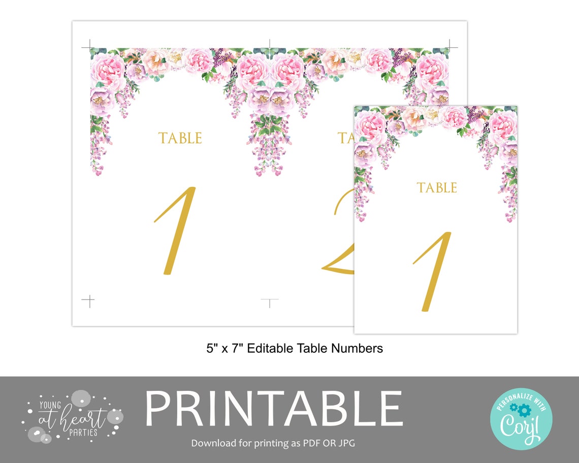 Elegant Blush Pink Floral Wedding Table Number Card Sign Poster - Image 2