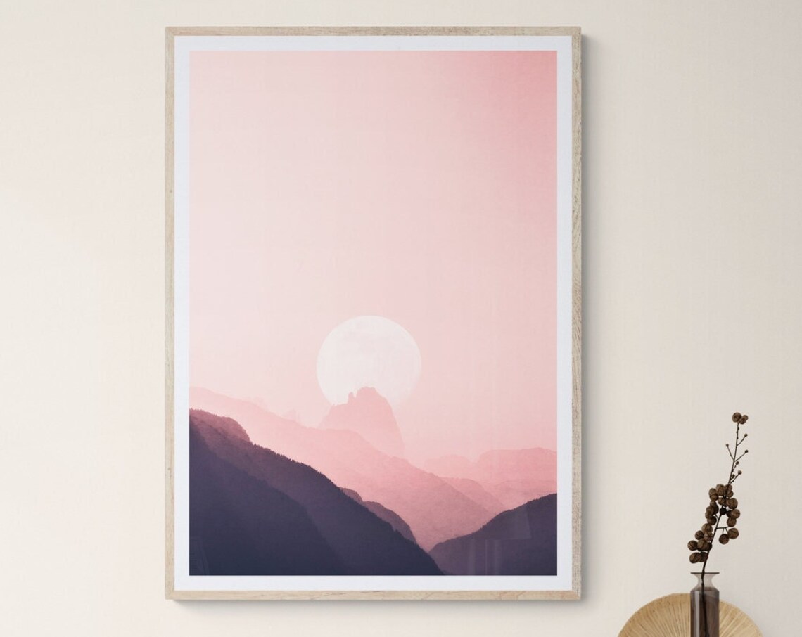 Sunset In The Mountains Art Print, Landscape Decor