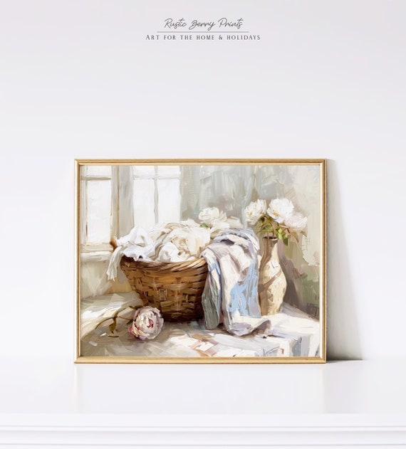 Laundry Room Wall Art Oil Painting Vintage Print Laundry Room Decor Farmhouse Decor Rustic Instant