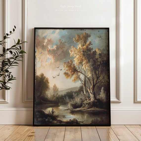 Antique Landscape Print Wall Art Painting Vintage Print Moody Cottagecore Academia Instant