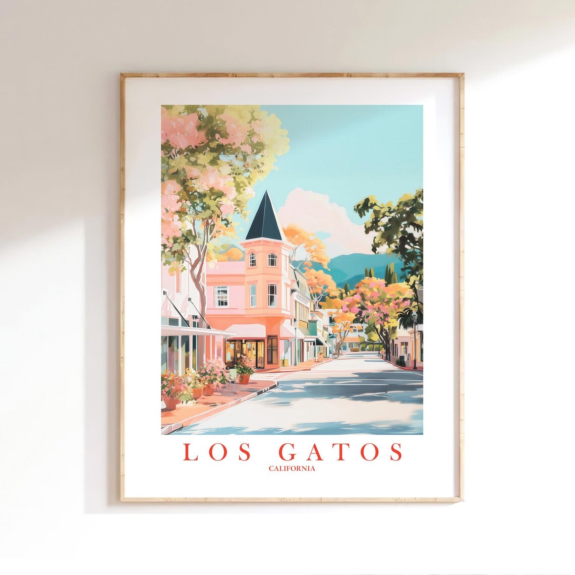 Los Gatos California Travel Peach Street Blooms Main Street Art Poster