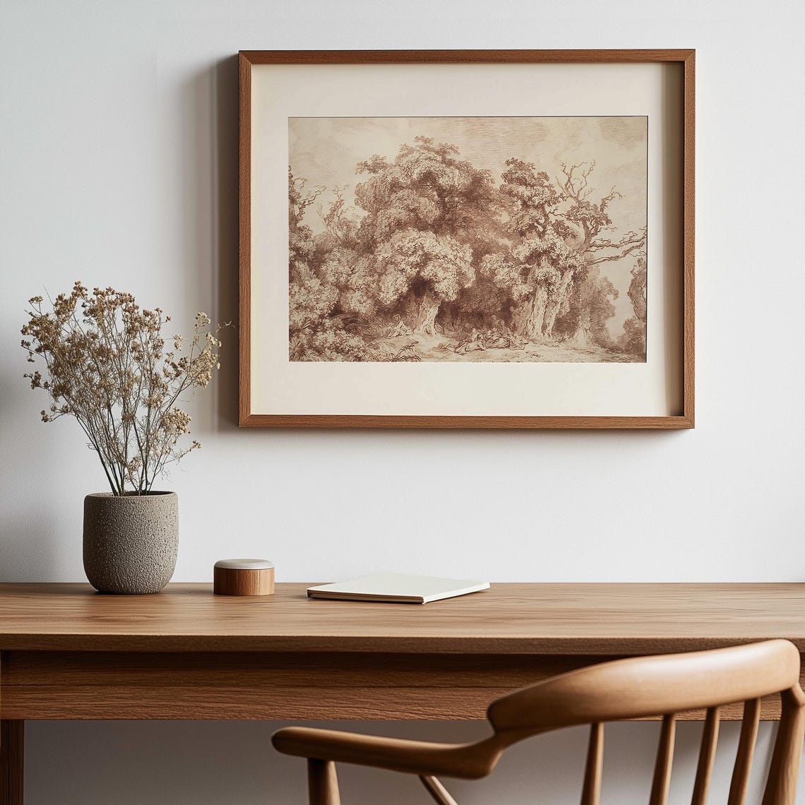 Sepia Forest Trees Drawing Large Old Trees Antique Nature Wall Art - Image 2