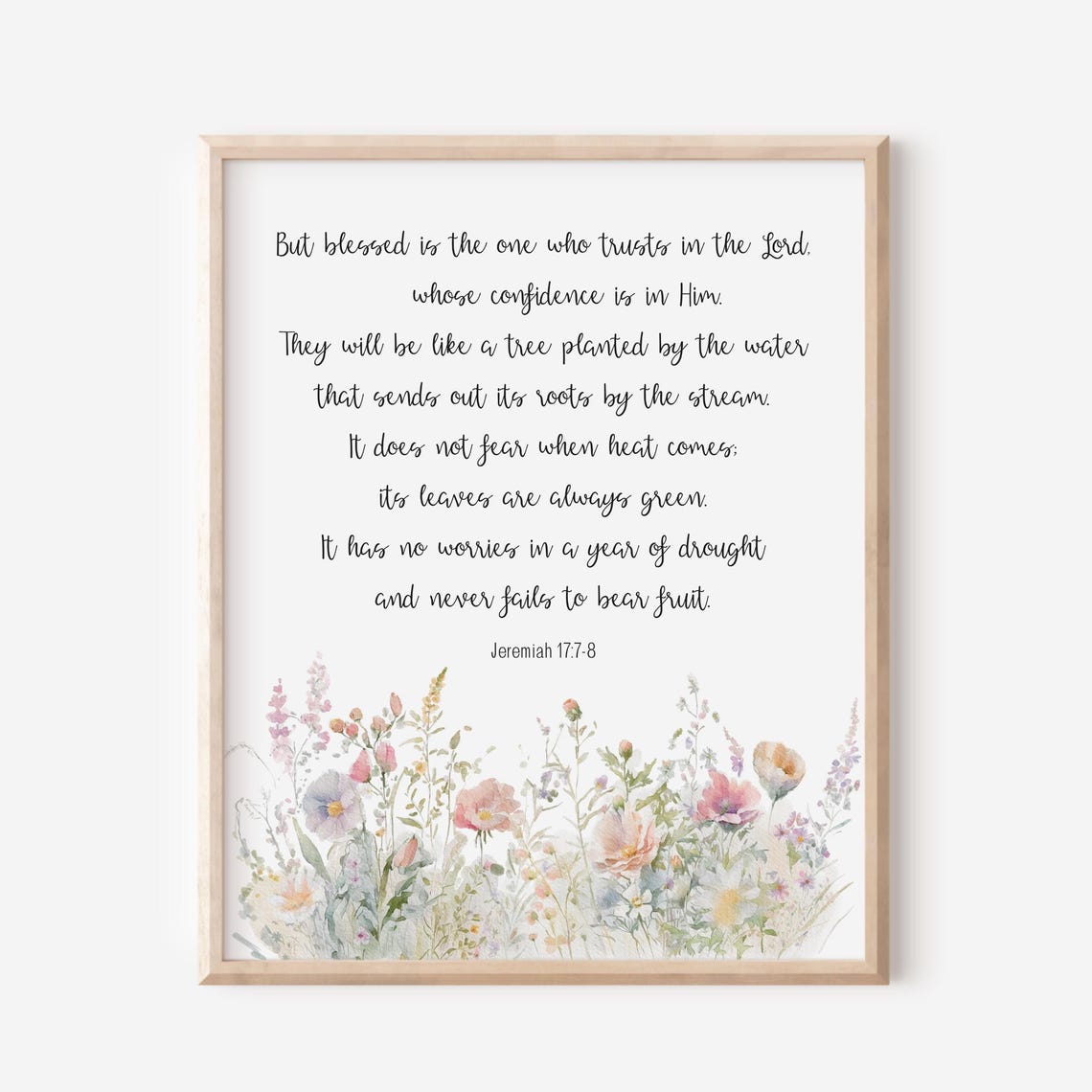 Jeremiah 17:7-8 Trust in the Lord Bible Verse Floral Wall Art