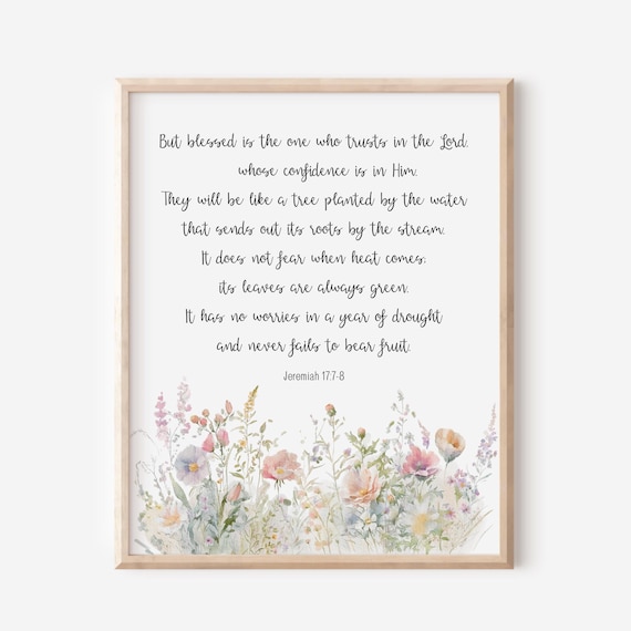 Jeremiah 17:7-8 Trust in the Lord Bible Verse Floral Wall Art