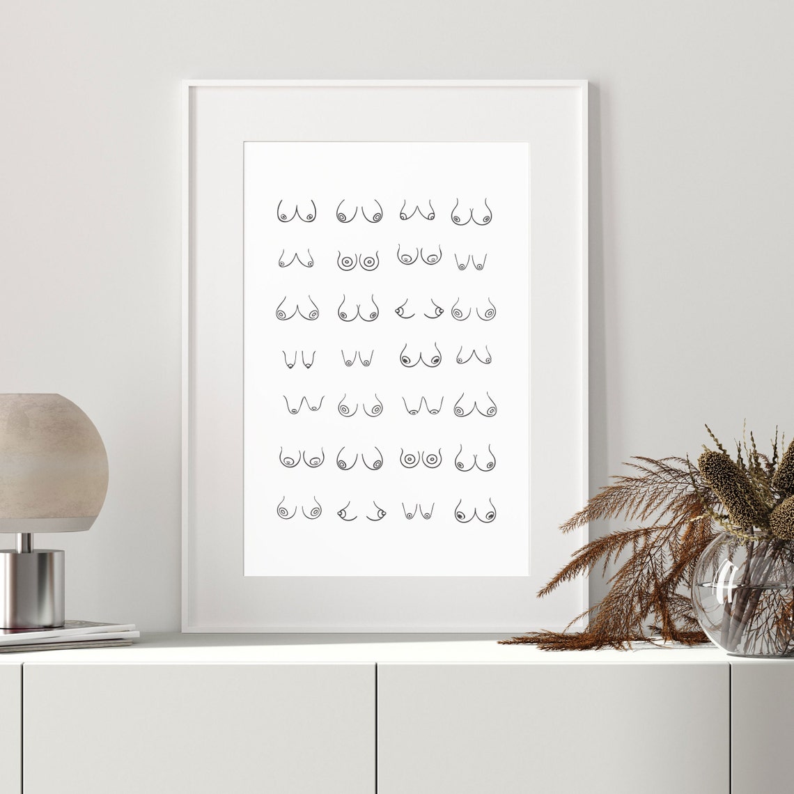 Boobs Print, Black And White Bathroom Humor Art Print - Image 4