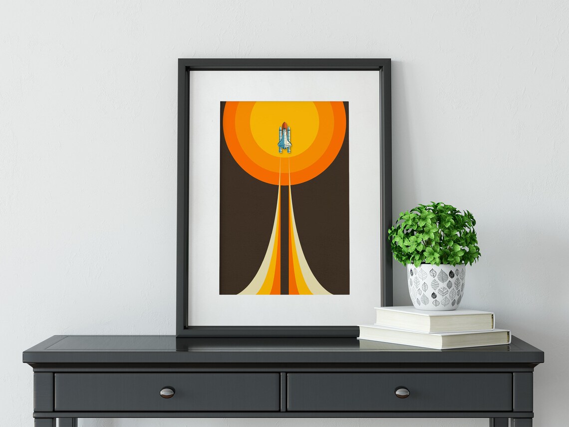 Retro Rocket Space Art Print, Celestial Decor - Image 2