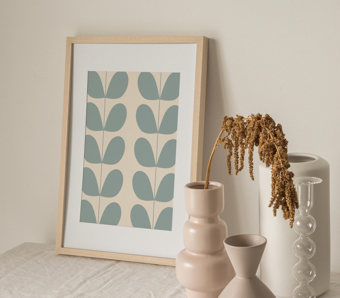 Mid Century Retro Blue Minimalist Wall Art Print - Image 2