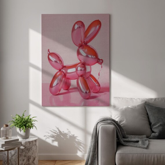 Pink Balloon Dog Canvas Wall Art Funny Pop Animal Print Modern Abstract Decor For Teens Room Framed Statement Piece Playful Homes
