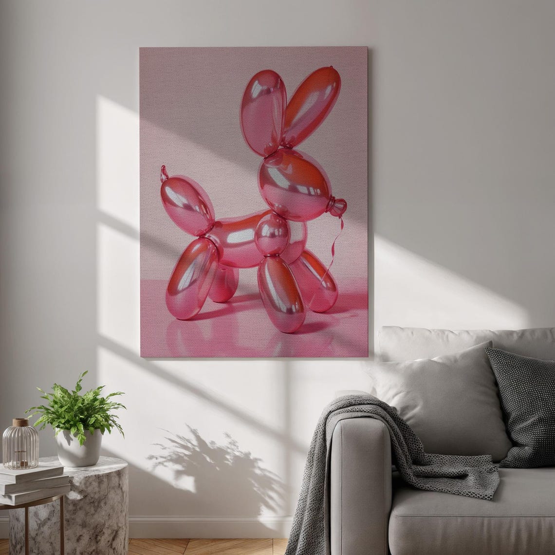 Pink Balloon Dog Glossy Pop Art Statement Cheerful Home Decor Poster
