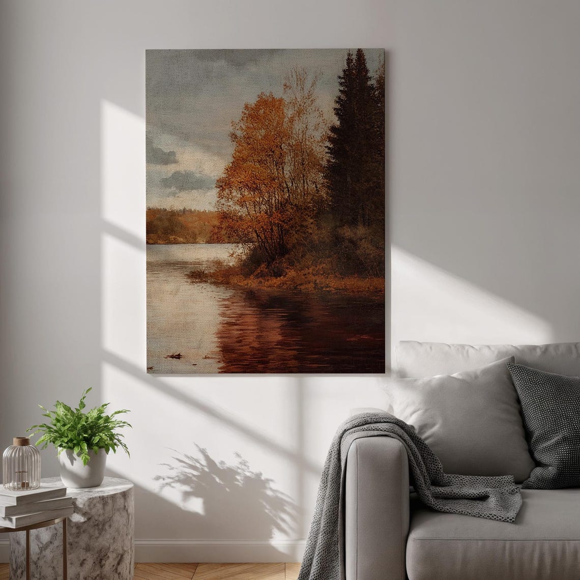 Autumn Birch Trees by Quiet Lake Vintage Nature Landscape Art Poster