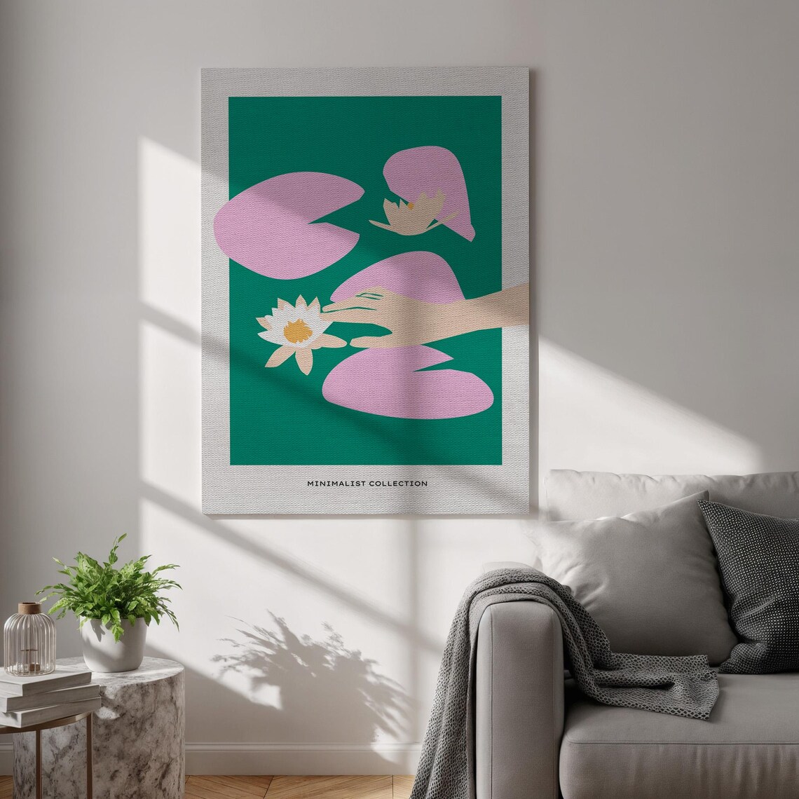 Minimalist Hand And Lily Canvas Print Abstract Botanical Wall Art Modern Green Pink Poster Framed Feminine Decor For Home Studio