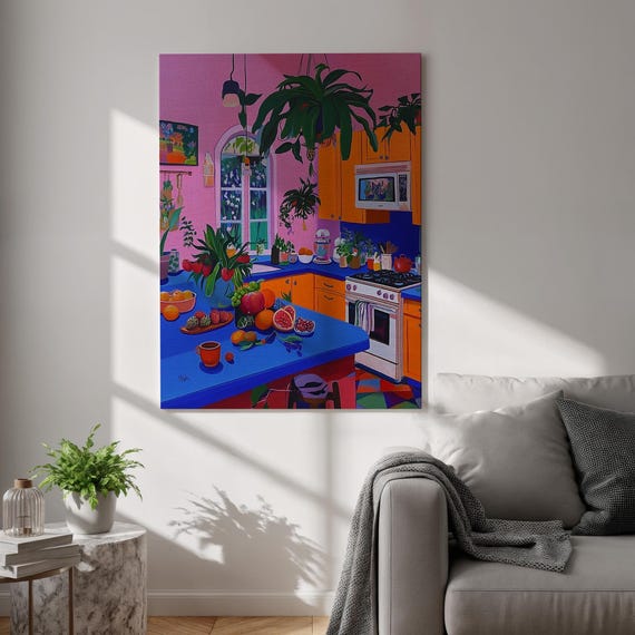 Colorful Kitchen Canvas Print Maximalist Fruit Wall Art Vibrant Retro Home Decorframed Tropical Artwork For Dining Room And Cooking Space