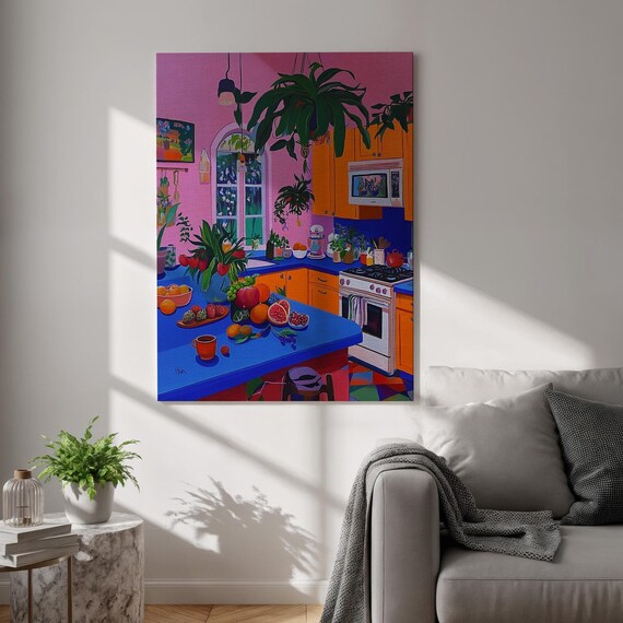 Colorful Maximalist Kitchen Fruit Still Life Canvas Art Poster