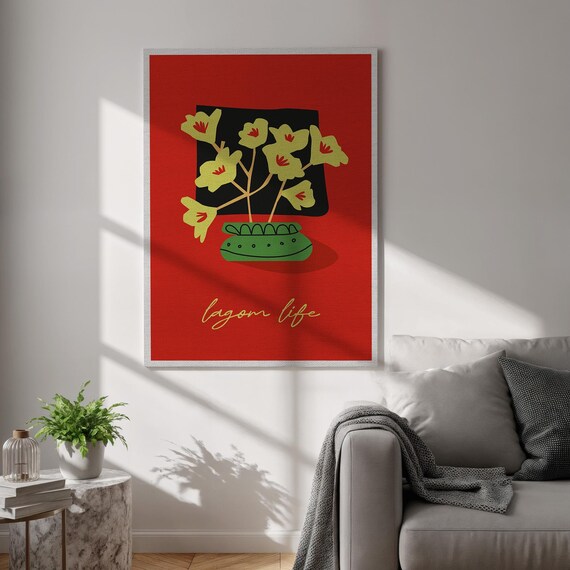 Lagom Life Canvas Wall Art Scandinavian Style Floral Print Modern Retro Botanical Poster Minimalist Red Home Decor For Living Room