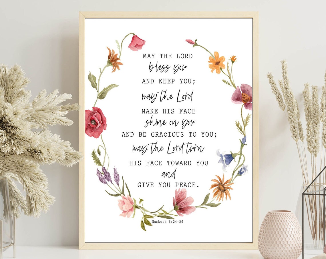 May The Lord Bless You And Keep You Floral Scripture Watercolor Poster